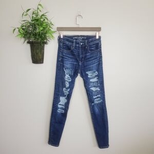 American Eagle Hi Rise Jegging Distressed Destroyed Skinny Frayed Jeans AE 2 Y2K